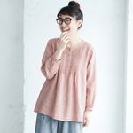 M～6L 綿麻 プリーツ長袖シャツ