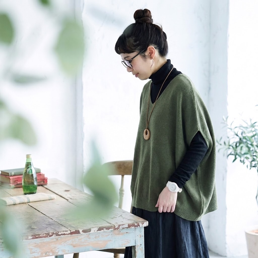 大きいサイズ対応｜Vネック ゆったりニットベスト