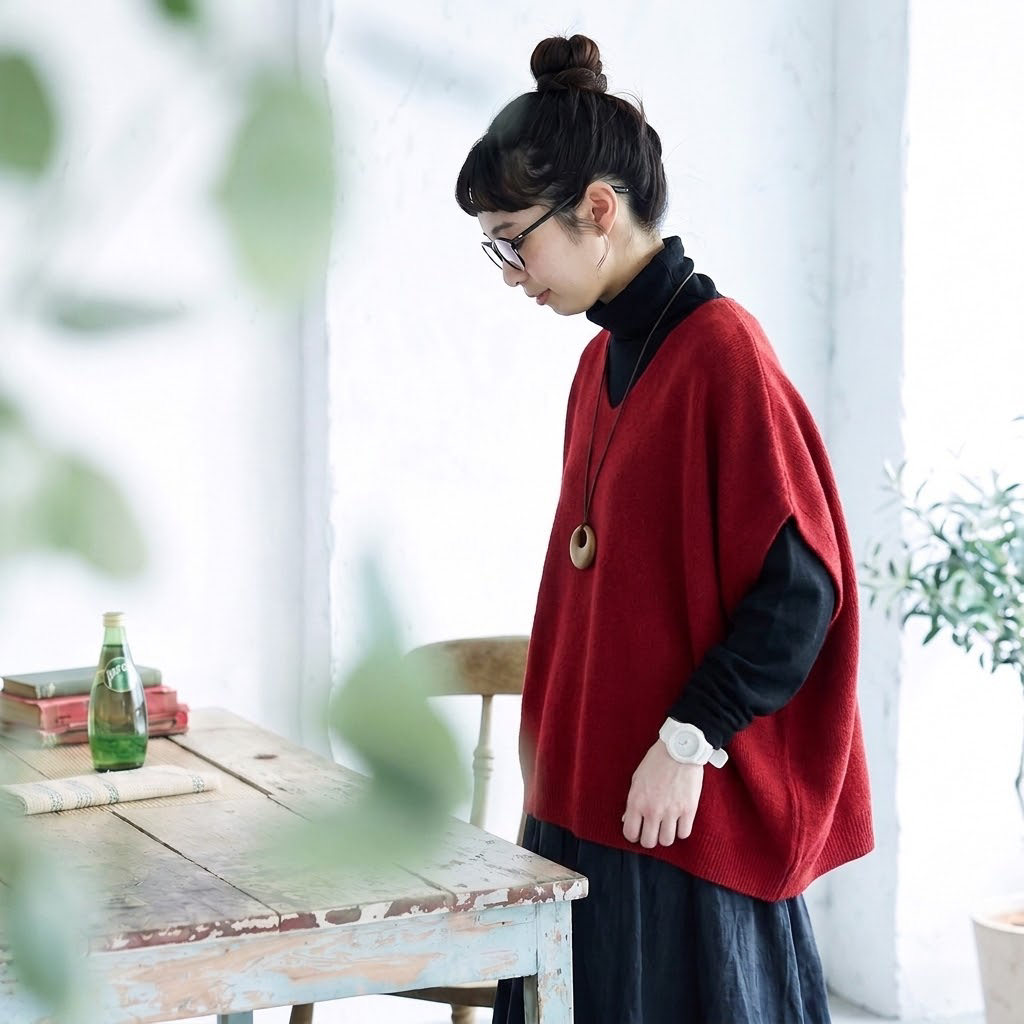 大きいサイズ対応｜Vネック ゆったりニットベスト