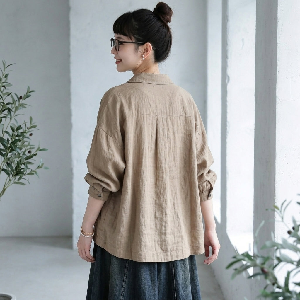 コットン 2XL～5XL 無地 ポケット付き ボタン 長袖 シャツ