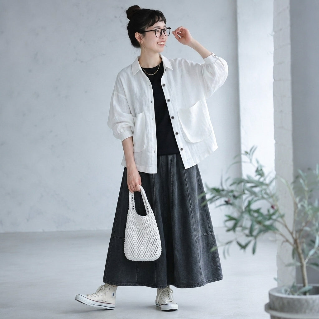 コットン 2XL～5XL 無地 ポケット付き ボタン 長袖 シャツ