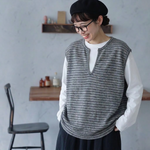 ボーダー キーネック セット風デザイン 切り替え袖 Tシャツ