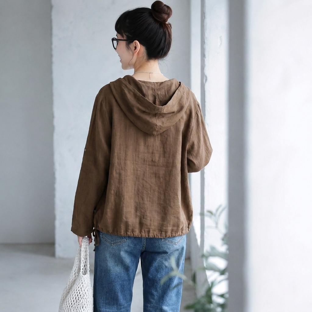コットン XL～5XL 無地 ボタン フード付き 長袖 シャツ