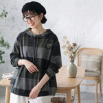 XL～4XL チェック柄 長袖 フード付き Tシャツ