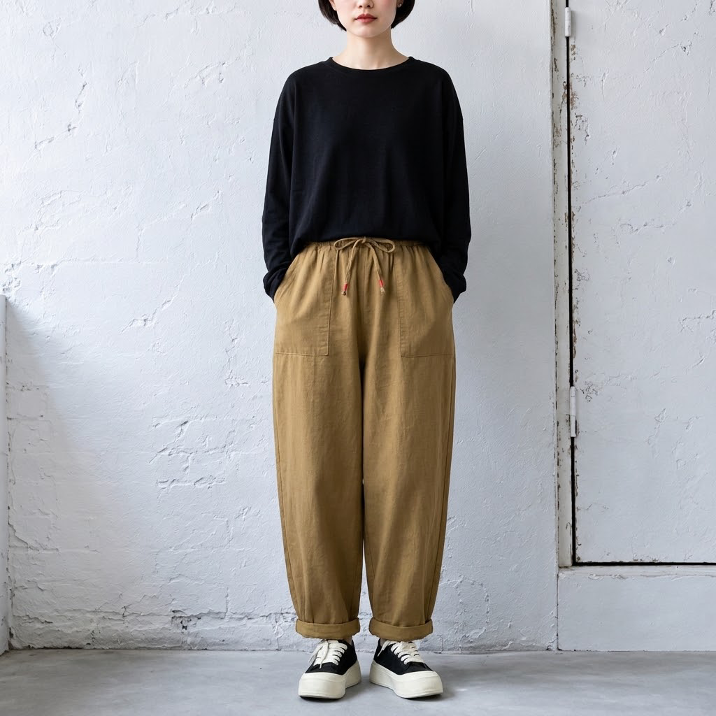 M‑2XL ウエストゴム ガウチョパンツ