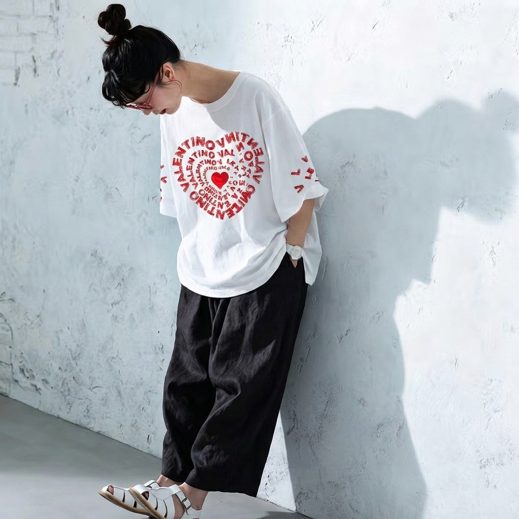 プリント アルファベット ラウンドネック 着心地抜群 デイリーコーデ Tシャツ