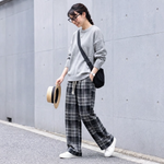 チェック柄 ストレートワイドパンツ 通常・裏起毛