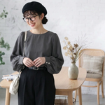 ランタンスリーブ 無地フェミニンプルオーバー