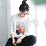アートプリント クルーネック長袖Tシャツ