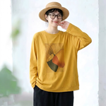 アートプリント クルーネック長袖Tシャツ