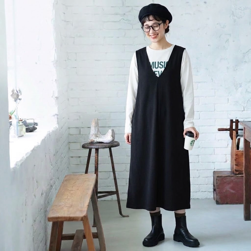 ノースリーブ ストレートロングワンピース