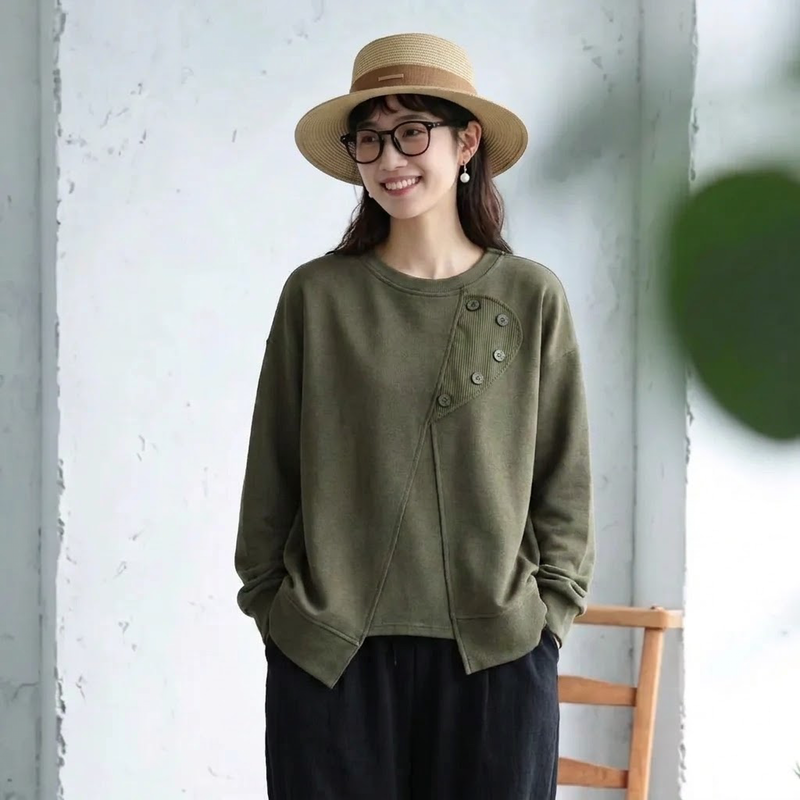 L～5XL ボタンデザイン アシンメトリー パーカー