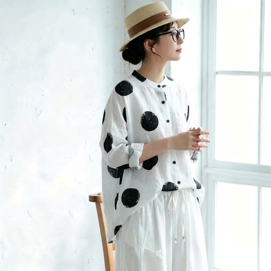 XS～5XL ドット柄 プリント ノーマルスリーブ 長袖 シャツ