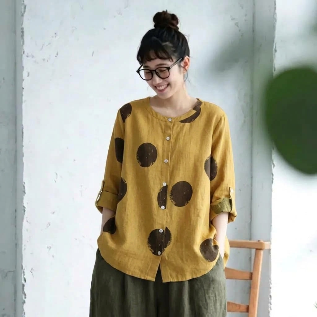 XS～5XL ドット柄 プリント ノーマルスリーブ 長袖 シャツ