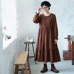 刺繍デザイン ウエストリボン ティアード ポケット付き ロングワンピース