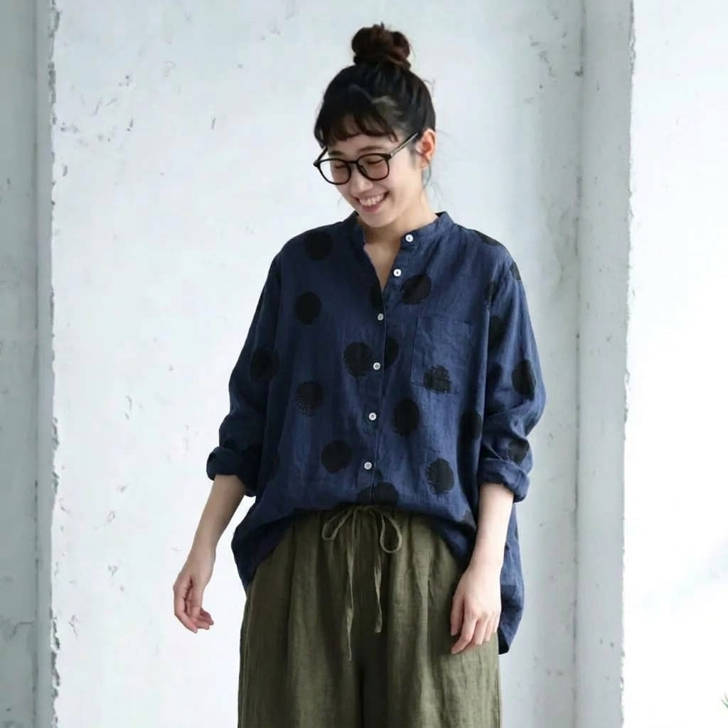 XS～5XL ドット柄 プリント ノーマルスリーブ 長袖 シャツ