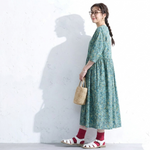 M～5XL 北欧の花畑 Aライン 五分袖ワンピース