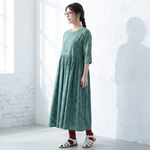 M～5XL 北欧の花畑 Aライン 五分袖ワンピース