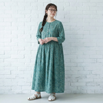 M～5XL 北欧の花畑 Aライン 五分袖ワンピース