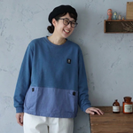 ラウンドネック ワッペン 切り替えデザイン ポケット付き 長袖Ｔシャツ