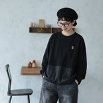ラウンドネック ワッペン 切り替えデザイン ポケット付き 長袖Ｔシャツ