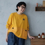 ラウンドネック ワッペン 切り替えデザイン ポケット付き 長袖Ｔシャツ