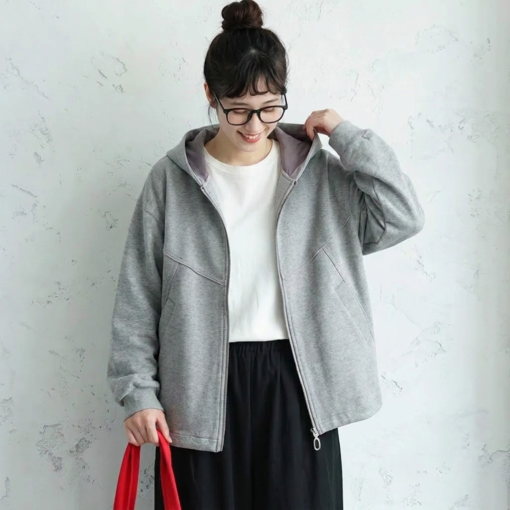 L～5XL フード付き 前開きポケット付き ゆったりシルエット 長袖ジャケット
