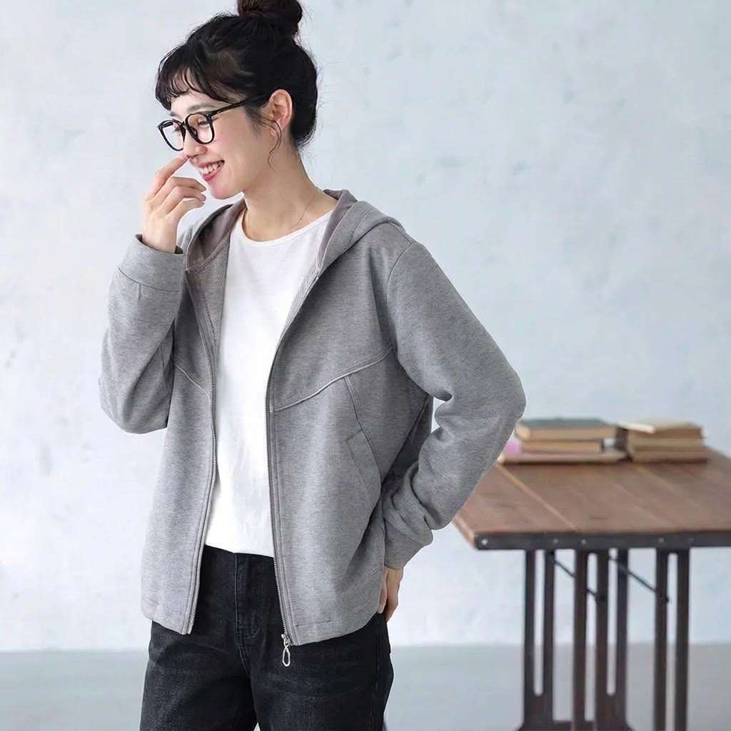L～5XL フード付き 前開きポケット付き ゆったりシルエット 長袖ジャケット