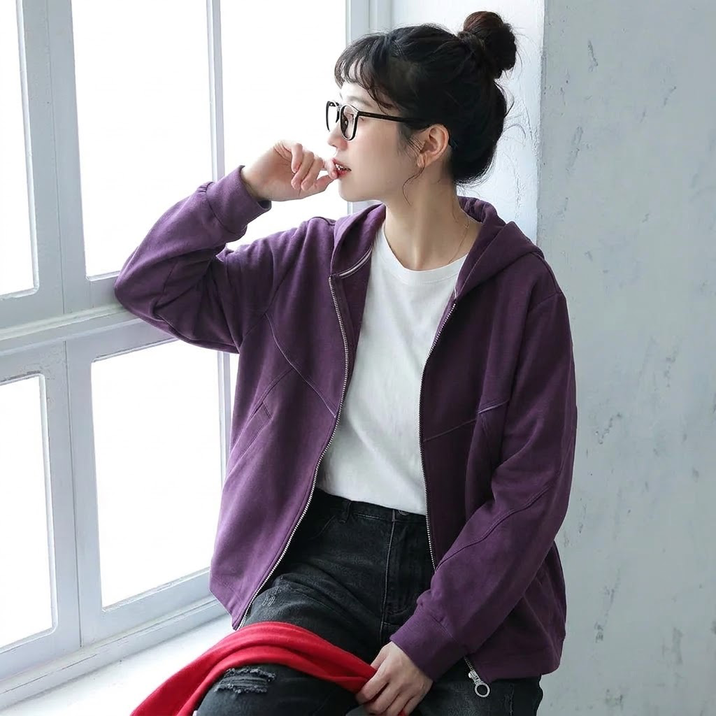 L～5XL フード付き 前開きポケット付き ゆったりシルエット 長袖ジャケット