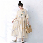 綿麻 花柄 接触冷感 刺繍 ワンピース