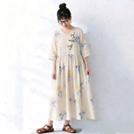 綿麻 花柄 接触冷感 刺繍 ワンピース