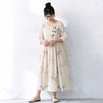 綿麻 花柄 接触冷感 刺繍 ワンピース