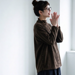 L～5XL モックネック バックボタン ルーズ レトロ 長袖 Ｔシャツ