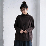 L～5XL モックネック バックボタン ルーズ レトロ 長袖 Ｔシャツ