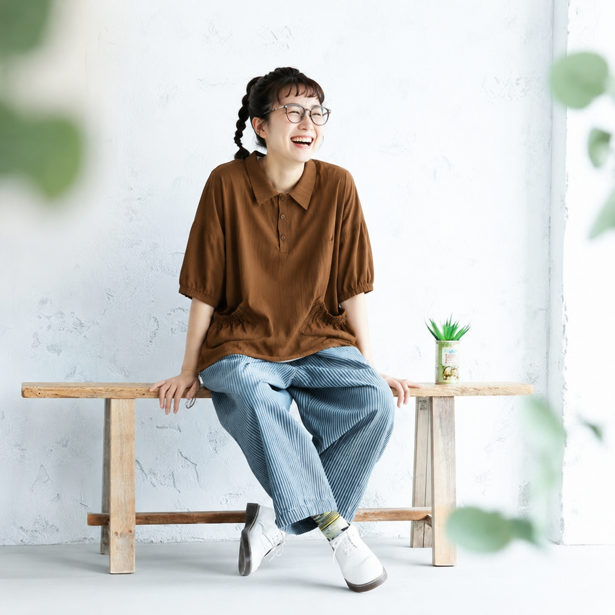 レトロ ボウタイ ギャザー 折り襟 Tシャツ