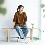 レトロ ボウタイ ギャザー 折り襟 Tシャツ