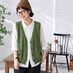花模様 無地 ノースリーブ 刺繍 ボタン ベスト