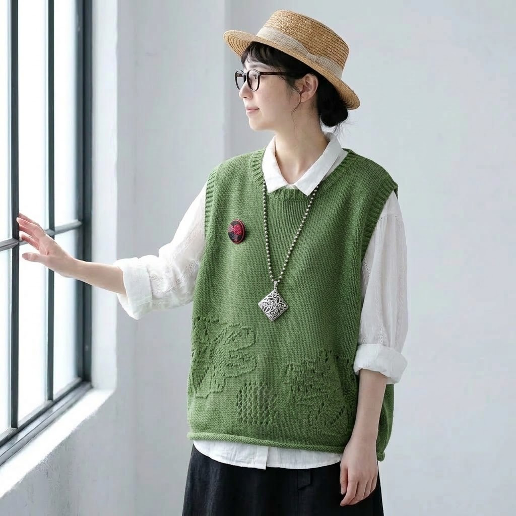 5色展開｜透かし編み ゆったりニットベスト