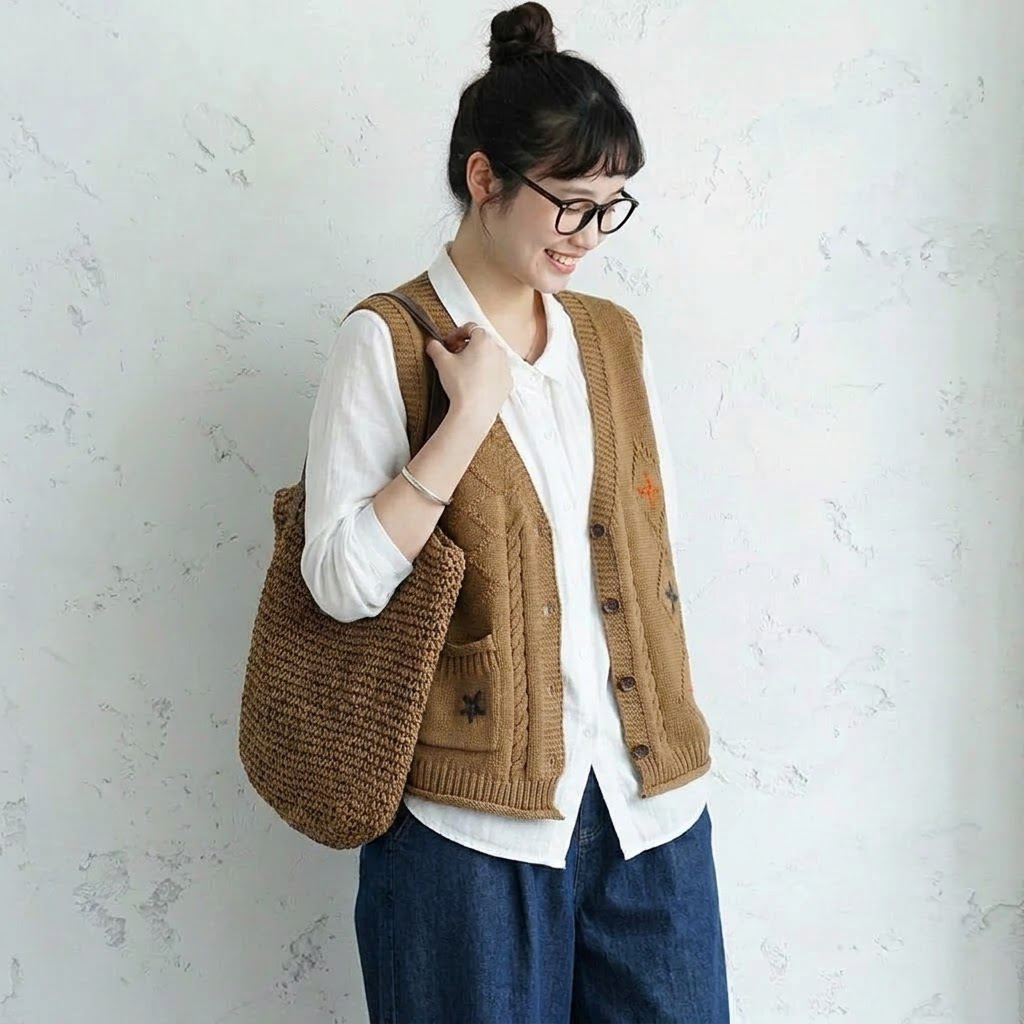花模様 無地 ノースリーブ 刺繍 ボタン ベスト