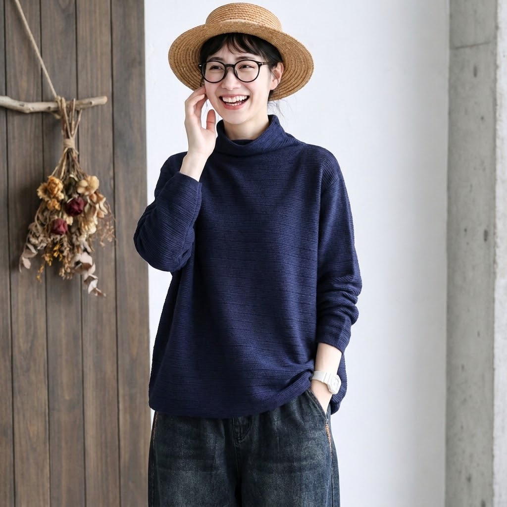 7色展開｜シャーリングネック ゆったり長袖ニット