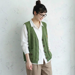 花模様 無地 ノースリーブ 刺繍 ボタン ベスト