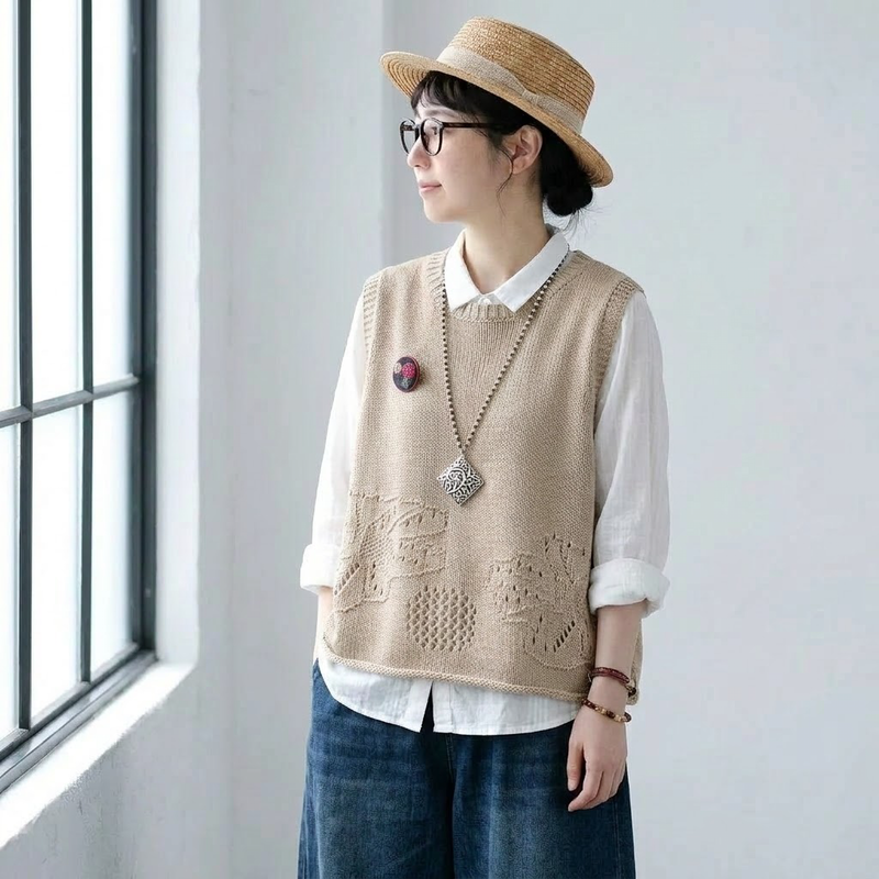 5色展開｜透かし編み ゆったりニットベスト