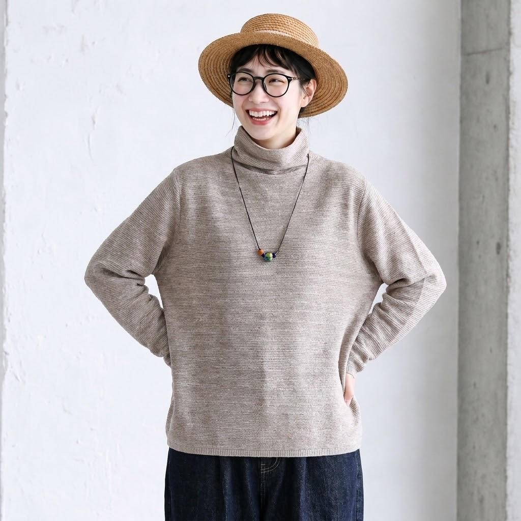 7色展開｜シャーリングネック ゆったり長袖ニット
