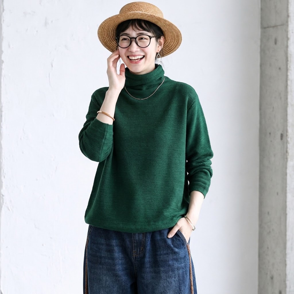 7色展開｜シャーリングネック ゆったり長袖ニット