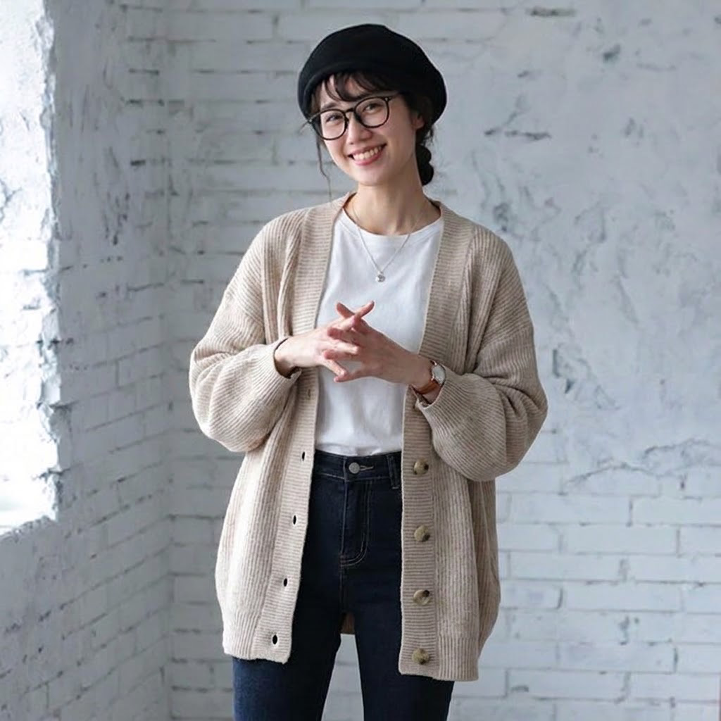 L～4XL 定番 無地 長袖 ボタン カーディガン