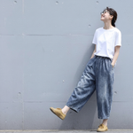 薄手デニム 無地 七分丈パンツ