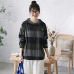 XL～4XL チェック柄 長袖 フード付き Tシャツ
