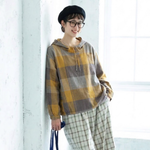 XL～4XL チェック柄 長袖 フード付き Tシャツ