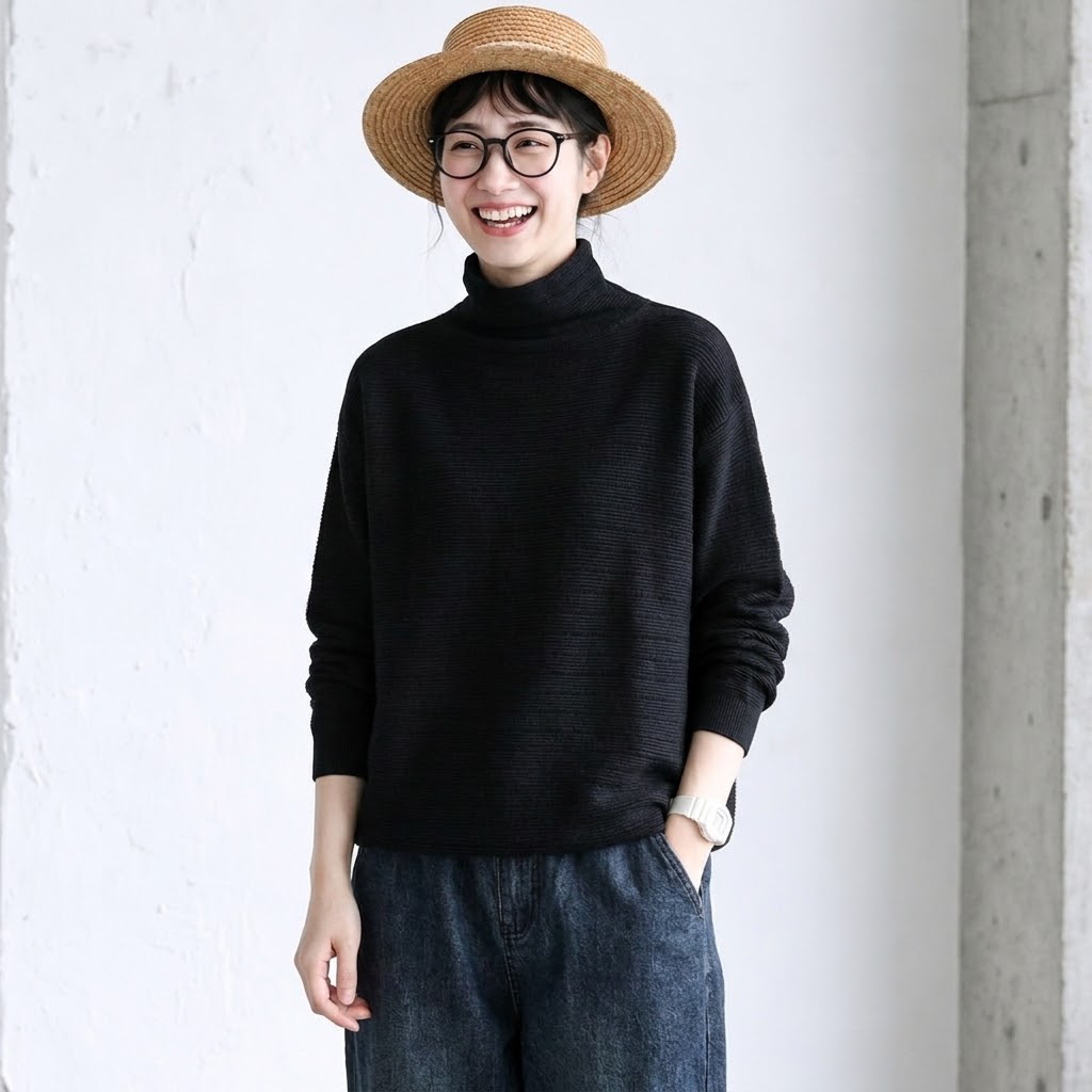 7色展開｜シャーリングネック ゆったり長袖ニット