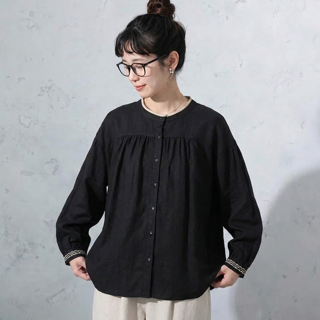 綿麻 長袖 シャツ